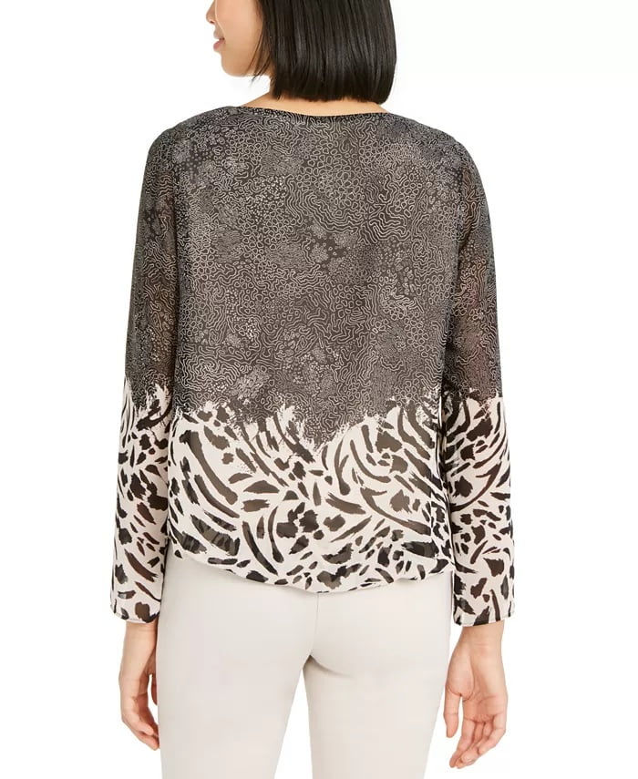Alfani Women's Black Mixed-Print Bubble Top Size Petite Small
