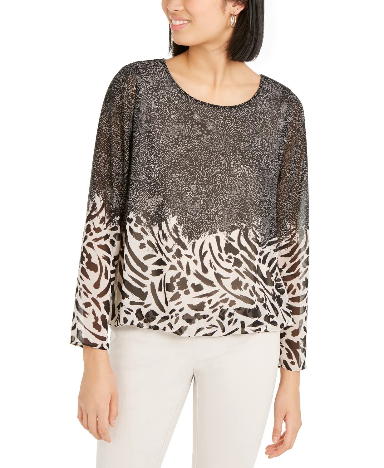Alfani Women's Petite Mixed-Print Bubble Top Size Petite
