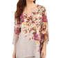 JM Collection Women's Printed Angel Sleeve Top Brown Size XX-Large