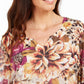 JM Collection Women's Printed Angel Sleeve Top Brown Size XX-Large