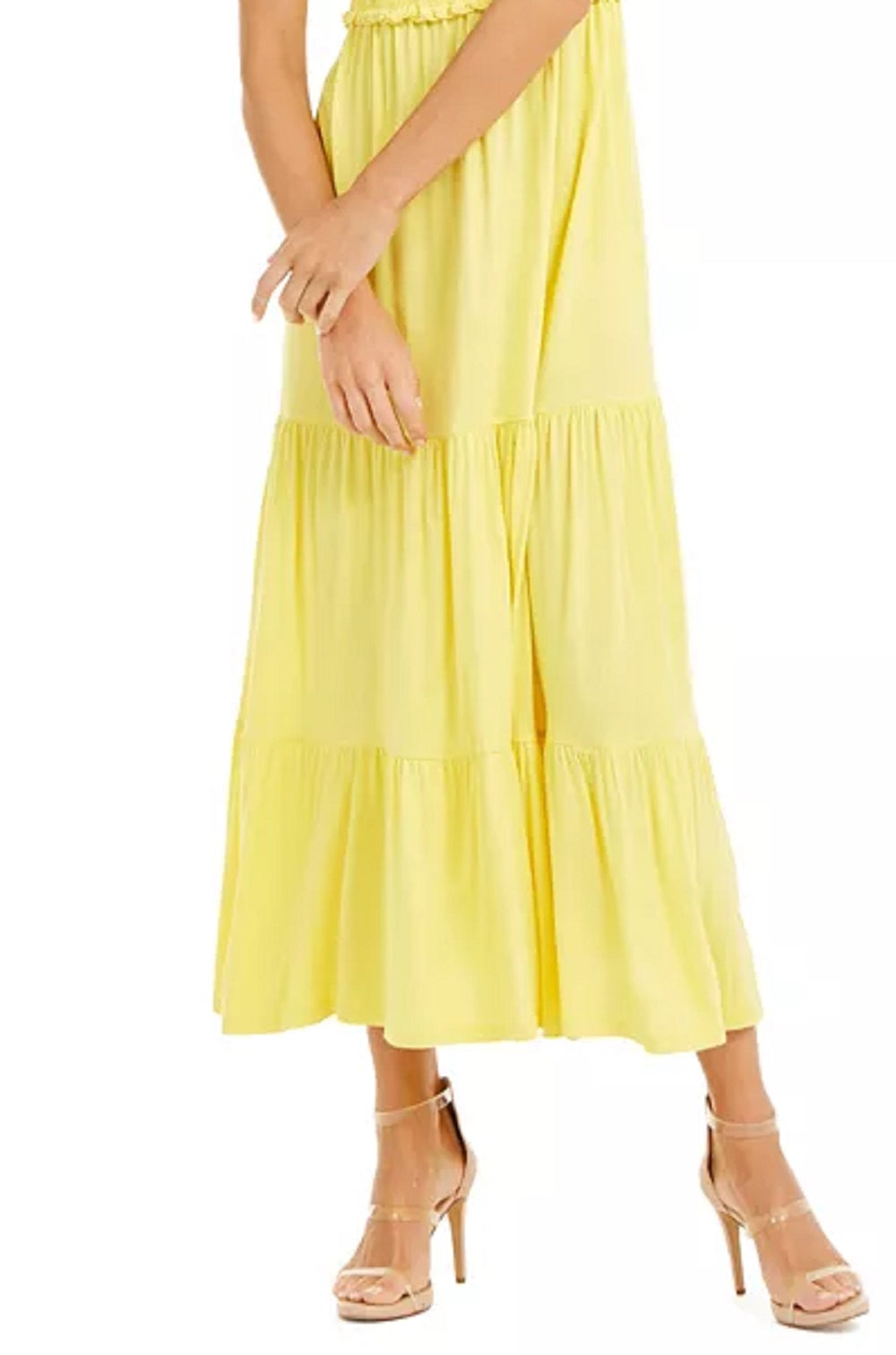 INC International Concepts Women's Smocked Bodice Peplum MIDI Dress Yellow Size X-Large