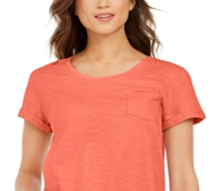 Style & Co Women's Cotton Crew Neck T-Shirt Orange Size X-Small