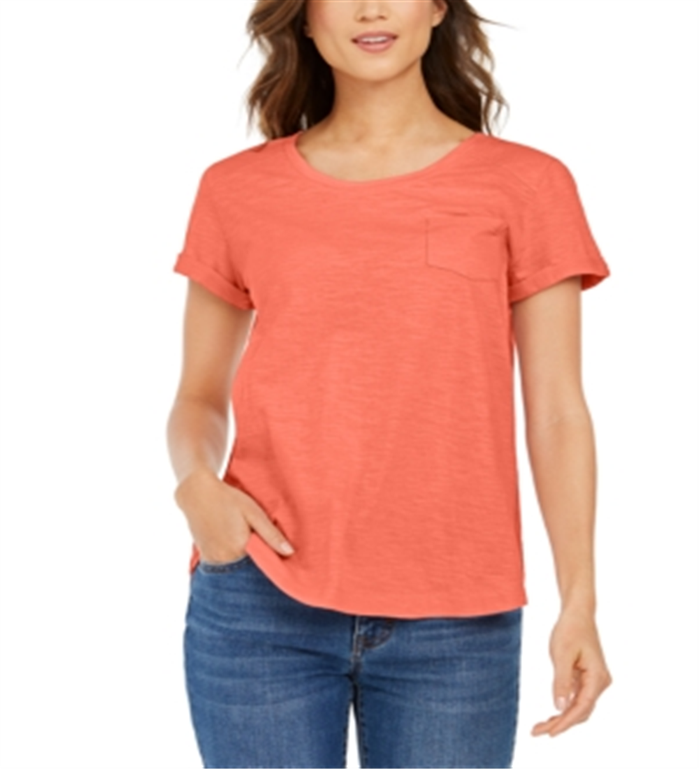Style & Co Women's Cotton Crew Neck T-Shirt Orange Size X-Small