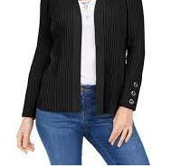 JM Collection Women's Ribbed Button Sleeve Cardigan Black Size Large
