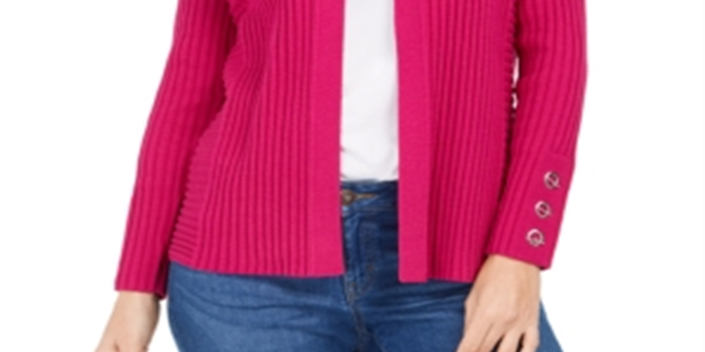 JM Collection Women's Ribbed Button Sleeve Cardigan Black Size Large