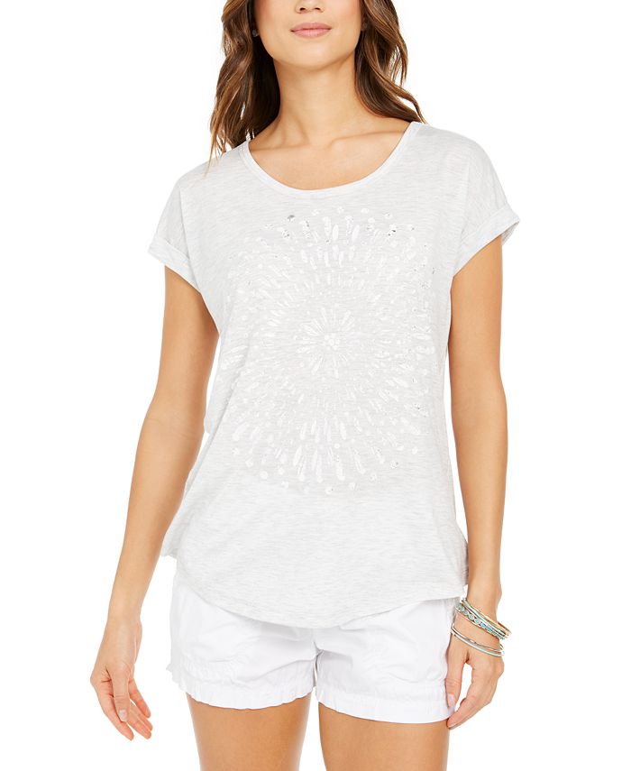 Style & Co Women's Printed Graphic Top Gray Size X-Large