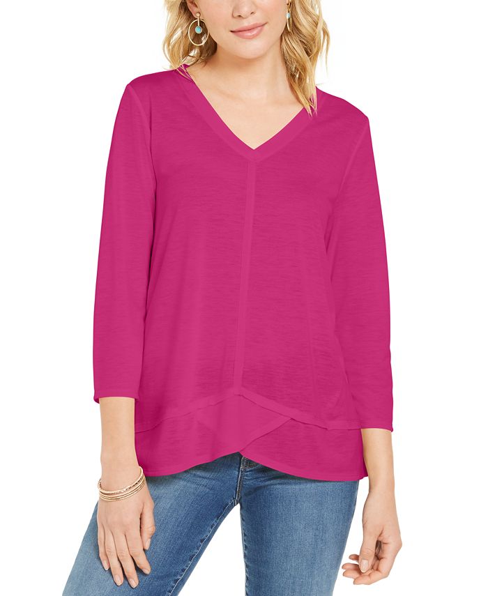 Style & Co Women's Seam Detail High Low Top Pink Size Small