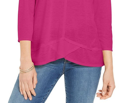 Style & Co Women's Seam Detail High Low Top Pink Size Small