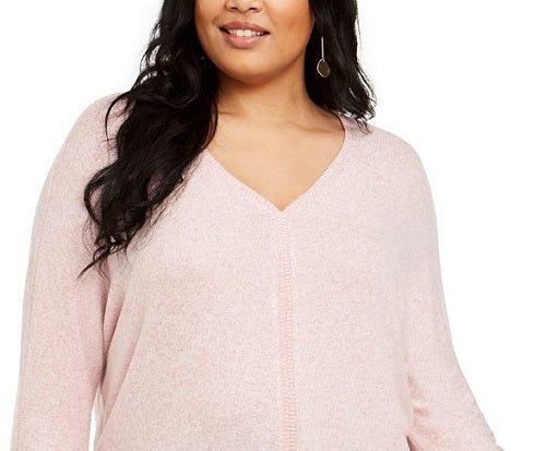 Style & Co Women's Plus Tie Hem Sweater Pink Size 0X