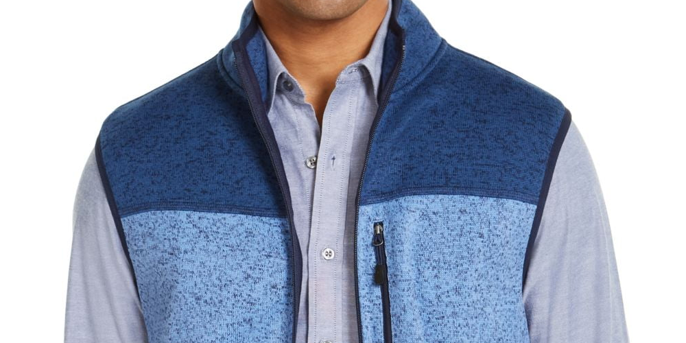 Club Room Men's Colorblock Fleece Sweater Vest Blue Size Large