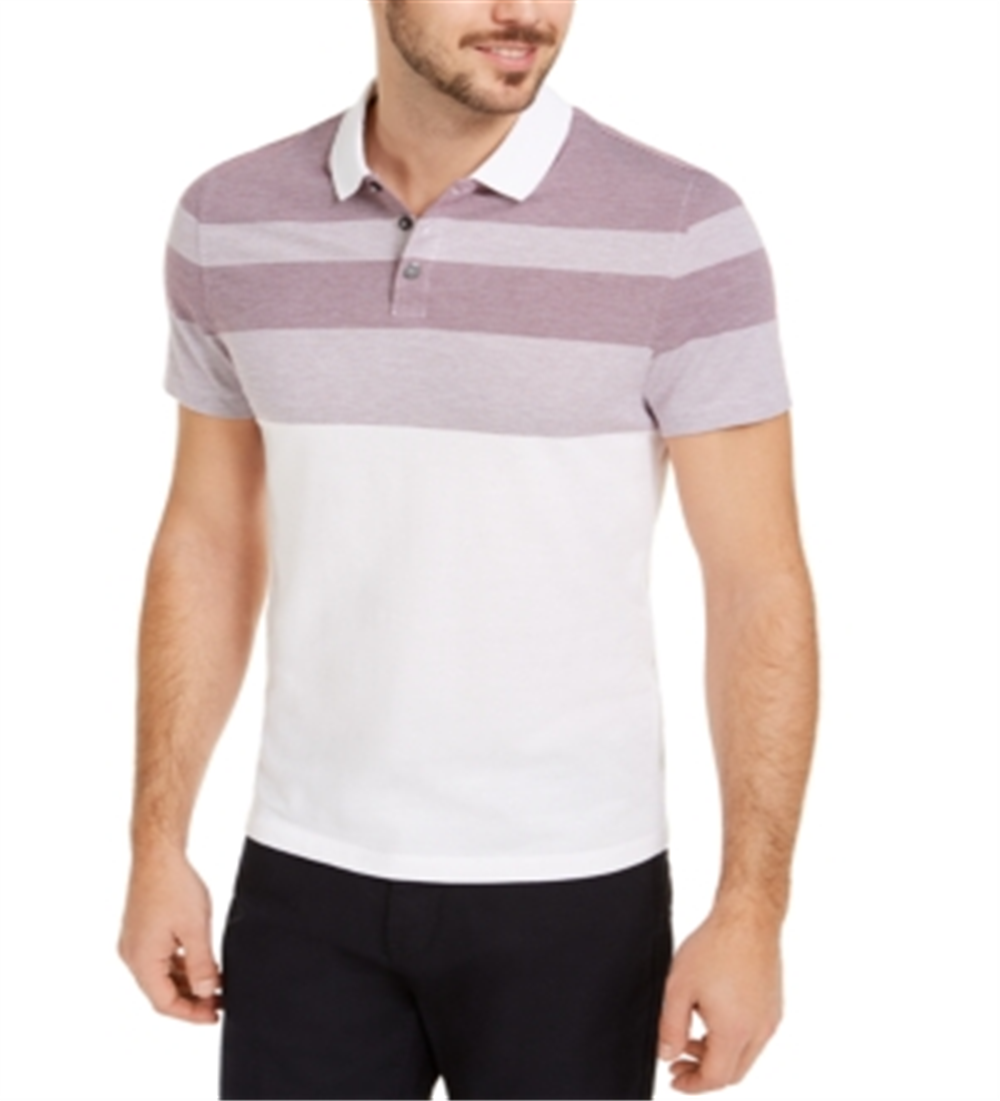 Alfani Men's Striped Collared Polo Shirt Brown Size Medium