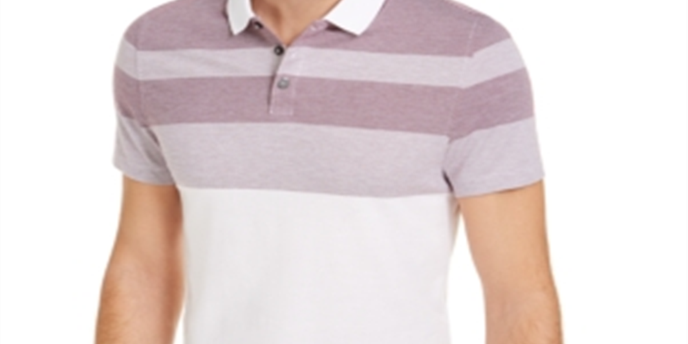 Alfani Men's Striped Collared Polo Shirt Brown Size Medium