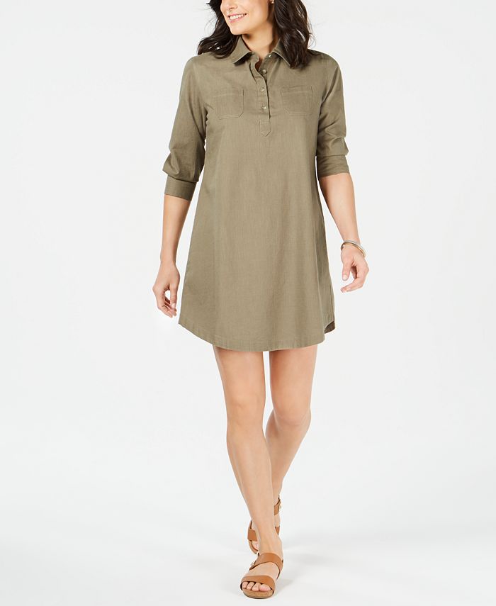 Karen Scott Women's Cotton Split Neck Shift Dress Green Size Petite X-Small
