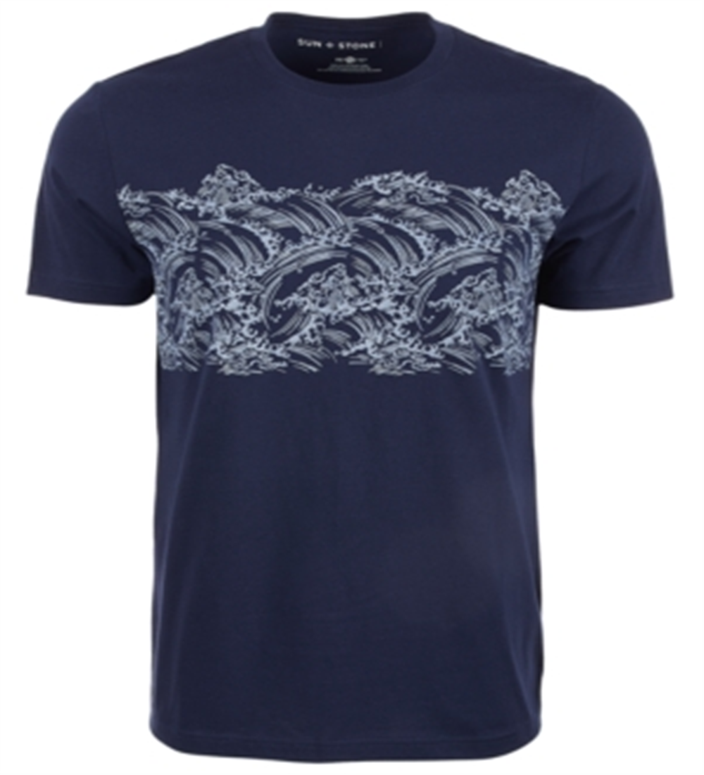 Sun + Stone Men's Wave Stripe Pattern T-Shirt Blue Size Medium