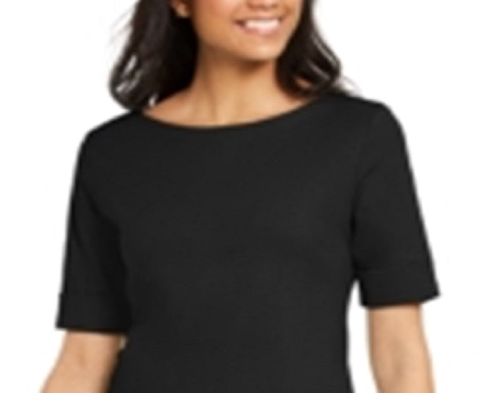 Karen Scott Women's Cotton Cuffed Sleeve Dress Black Size Small