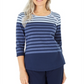 Karen Scott Women's Colorblocked Striped Rivet TrimTop Blue Size X-Large