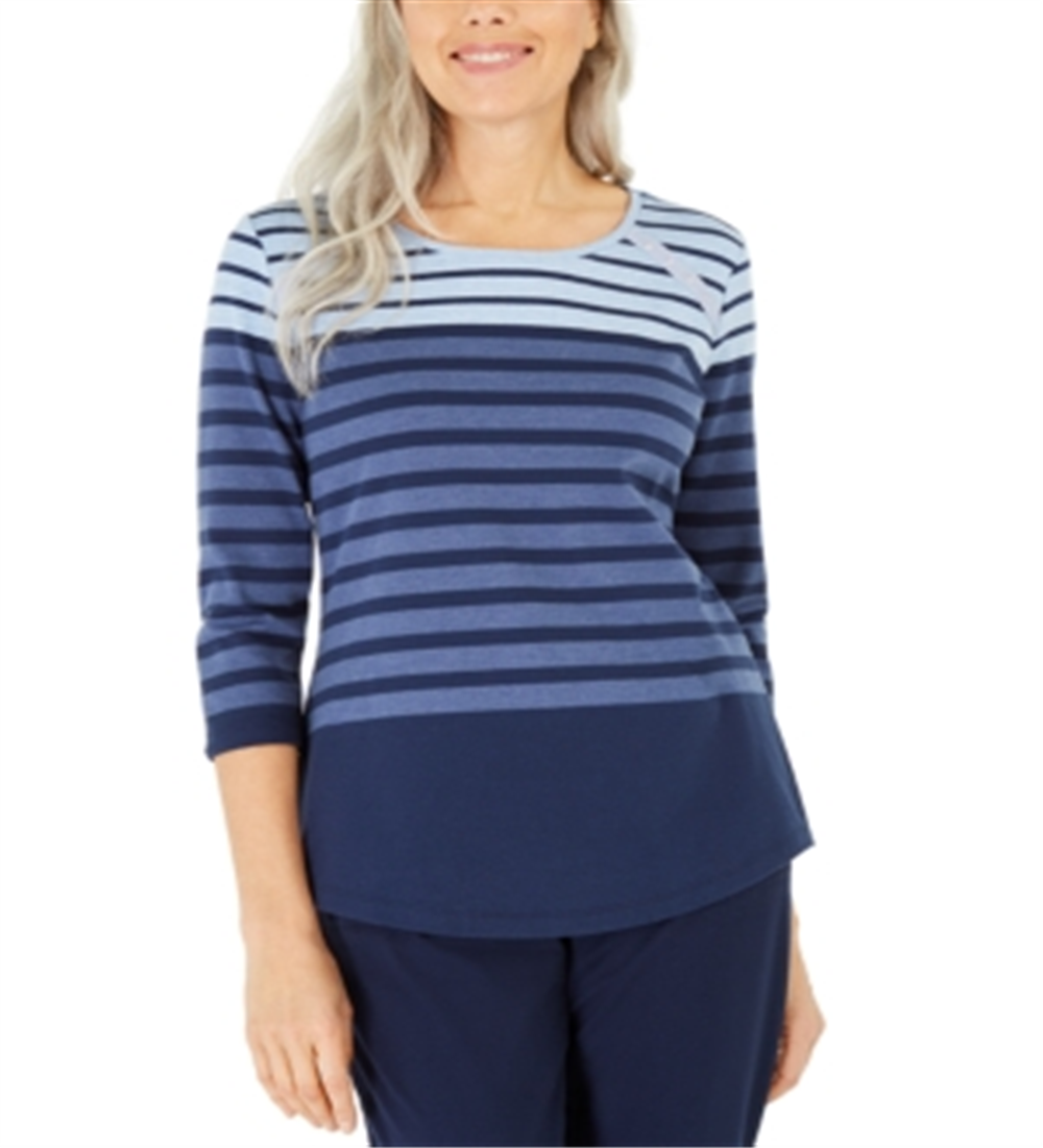 Karen Scott Women's Colorblocked Striped Rivet TrimTop Blue Size X-Large