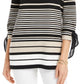 Charter Club Women's Striped Tie Sleeve Top Black Size Petite X-Large