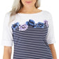 Karen Scott Women's Printed Elbow Sleeve Top Blue Size Large