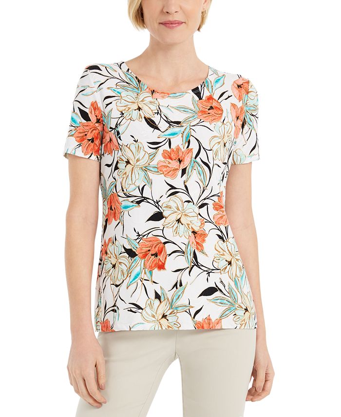 JM Collection Women's Floral Print Top Brown Size Small