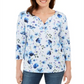 Karen Scott Women's Floral Print Henley Top Blue Size Petite Small