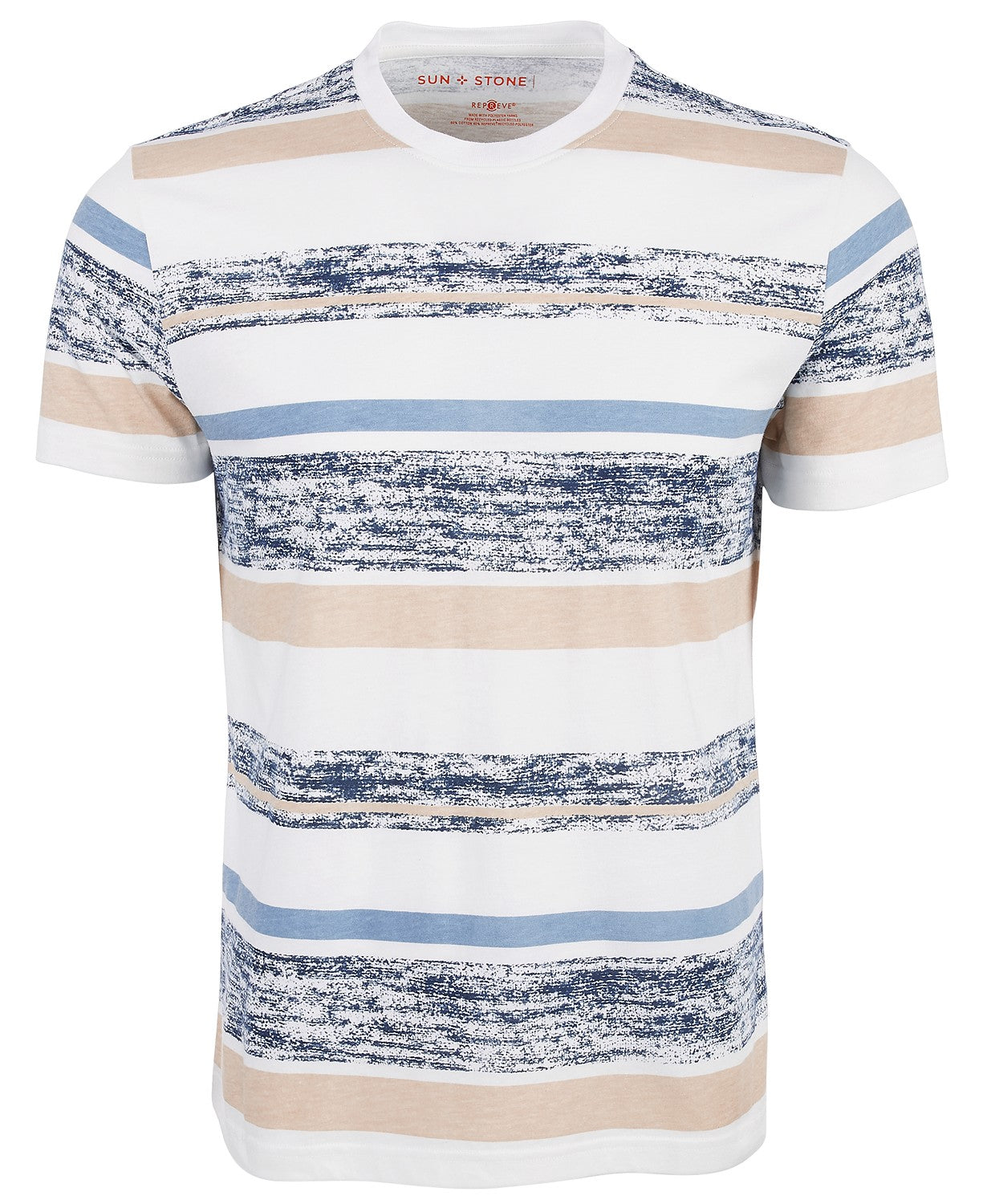 Sun + Stone Men's Variegated Texture Striped T-Shirt Blue Size Medium