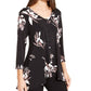Alfani Women's Floral Print V Neck Blouse Black Size Medium