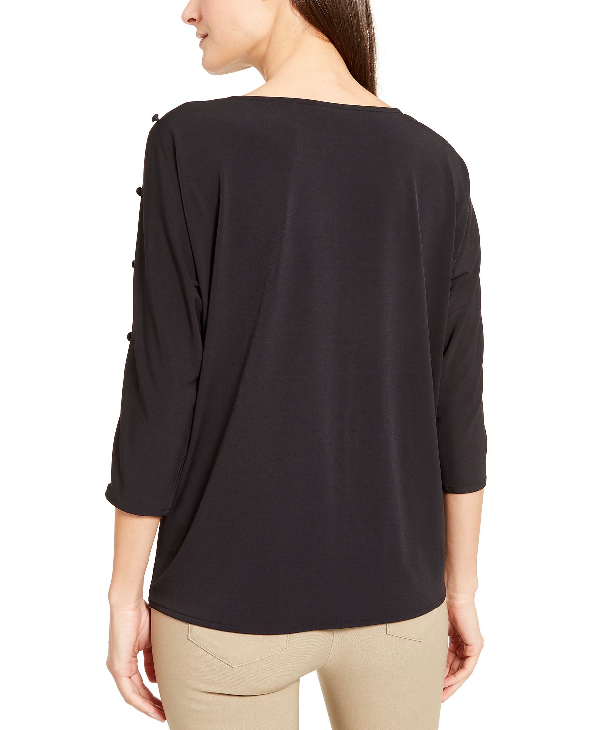 Alfani Women's Printed Button Sleeve Top Brown Size Medium