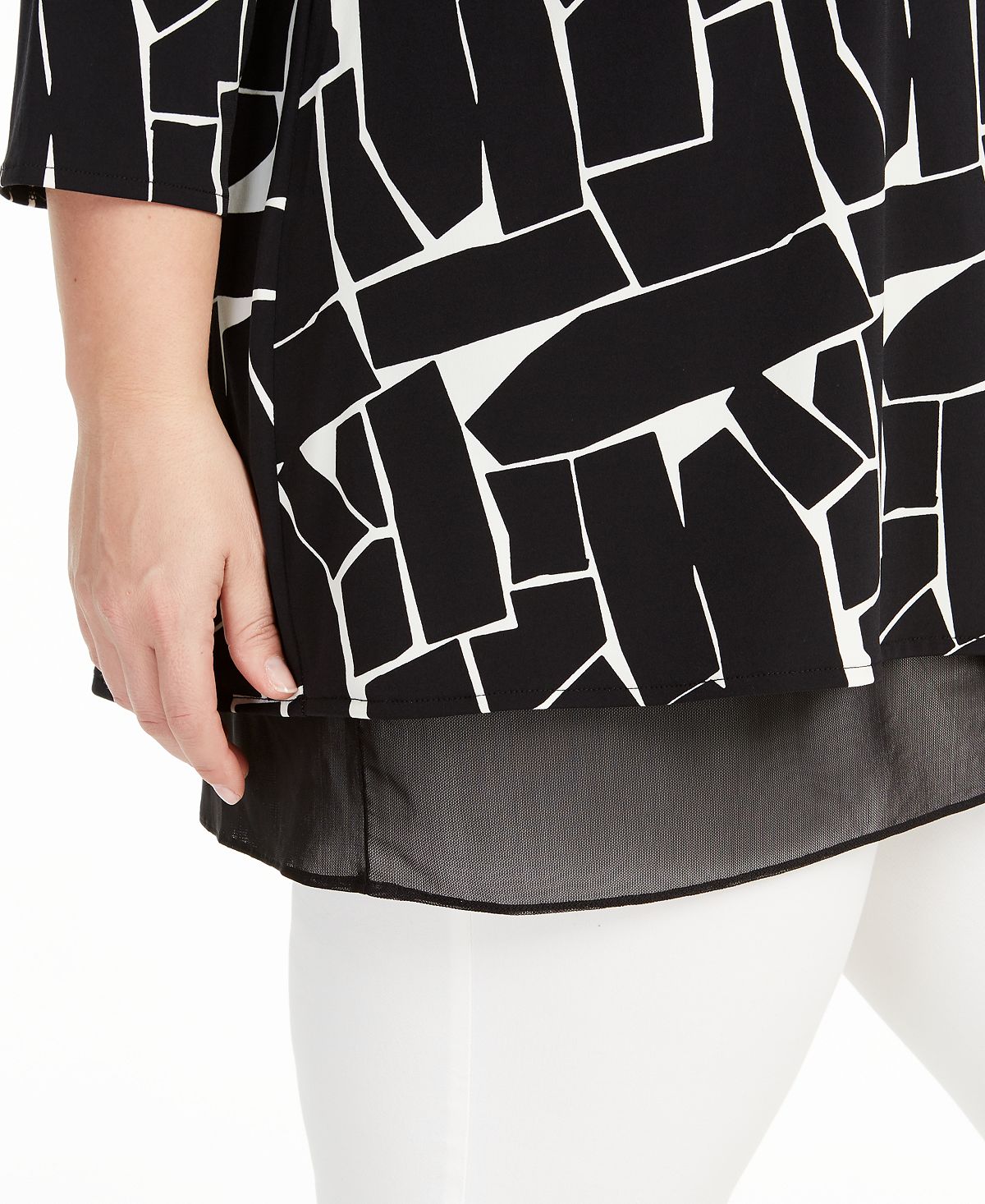 Alfani Women's Plus Printed Mesh Underlay Top Black Size 1X