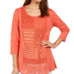 JM Collection Women's Cotton Crochet Patchwork Top Orange Size X-Small