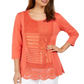 JM Collection Women's Cotton Crochet Patchwork Top Orange Size X-Small