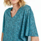 JM Collection Women's Printed V Neck Asymmetrical Overlay Top Blue Size X-Large