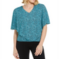 JM Collection Women's Printed V Neck Asymmetrical Overlay Top Blue Size X-Large
