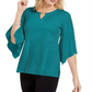 JM Collection Women's Embellished Flared Sleeve Top Green Size Medium
