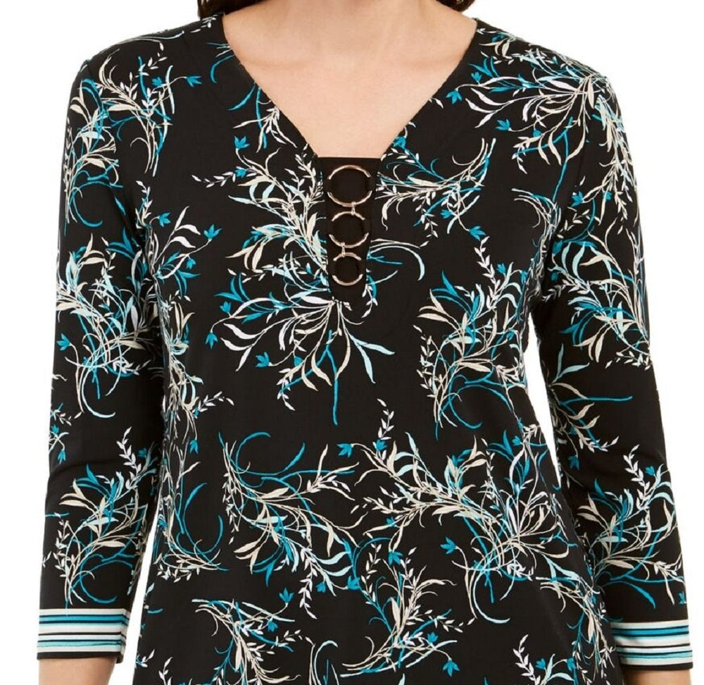 JM Collection Women's Printed O Ring Tunic Blue Size X-Small