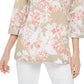 Charter Club Women's Printed Embroidered Voile Linen Blend Tunic Brown Size XX-Large