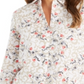 Charter Club Women's Floral Print Tab Sleeve Linen-Blend Shirt White Size Medium