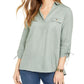 Charter Club Women's Woven Drawstring Tie Cuff Top Green Size X-Small
