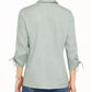 Charter Club Women's Woven Drawstring Tie Cuff Top Green Size X-Small