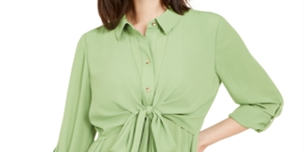 Alfani Women's Tie Waist Roll Tab Sleeve Top Green Size X-Large