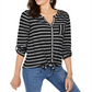 Style & Co Women's Printed Tie Front Top Black Size Medium