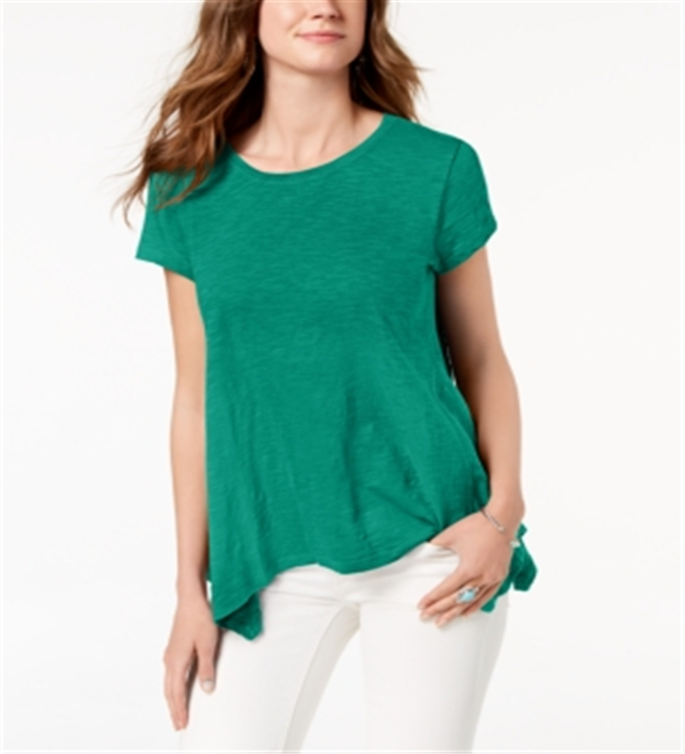 Style & Co Women's Handkerchief Hem T-Shirt Green Size Large