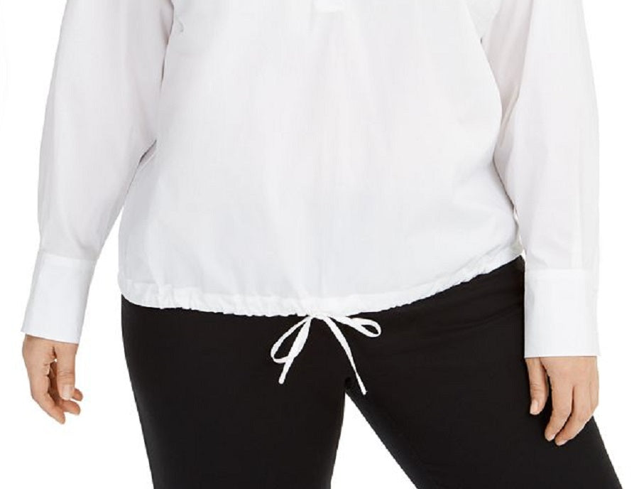 Alfani Women's Popover Drawstring Hem Top White Size 0X