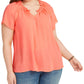 Style & Co Women's Flutter Sleeve Crinkle Top Orange Size 1X