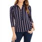 Charter Club Women's 3/4 Sleeve Printed Polo Top Blue Size Medium