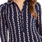 Charter Club Women's 3/4 Sleeve Printed Polo Top Blue Size Medium