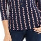 Charter Club Women's 3/4 Sleeve Printed Polo Top Blue Size Medium