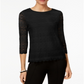 Charter Club Women's 3/4 Sleeve Lace Top Black Size X-Large