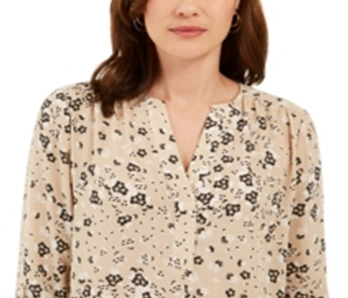 Charter Club Women's Maria Floral Print Blouse Brown Size XX-Large