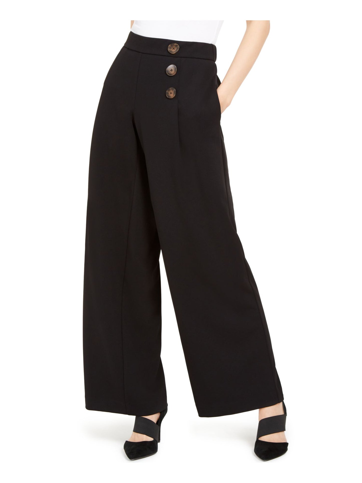 Alfani Women's Solid Wide Leg Wear To Work Pants Black Size Small